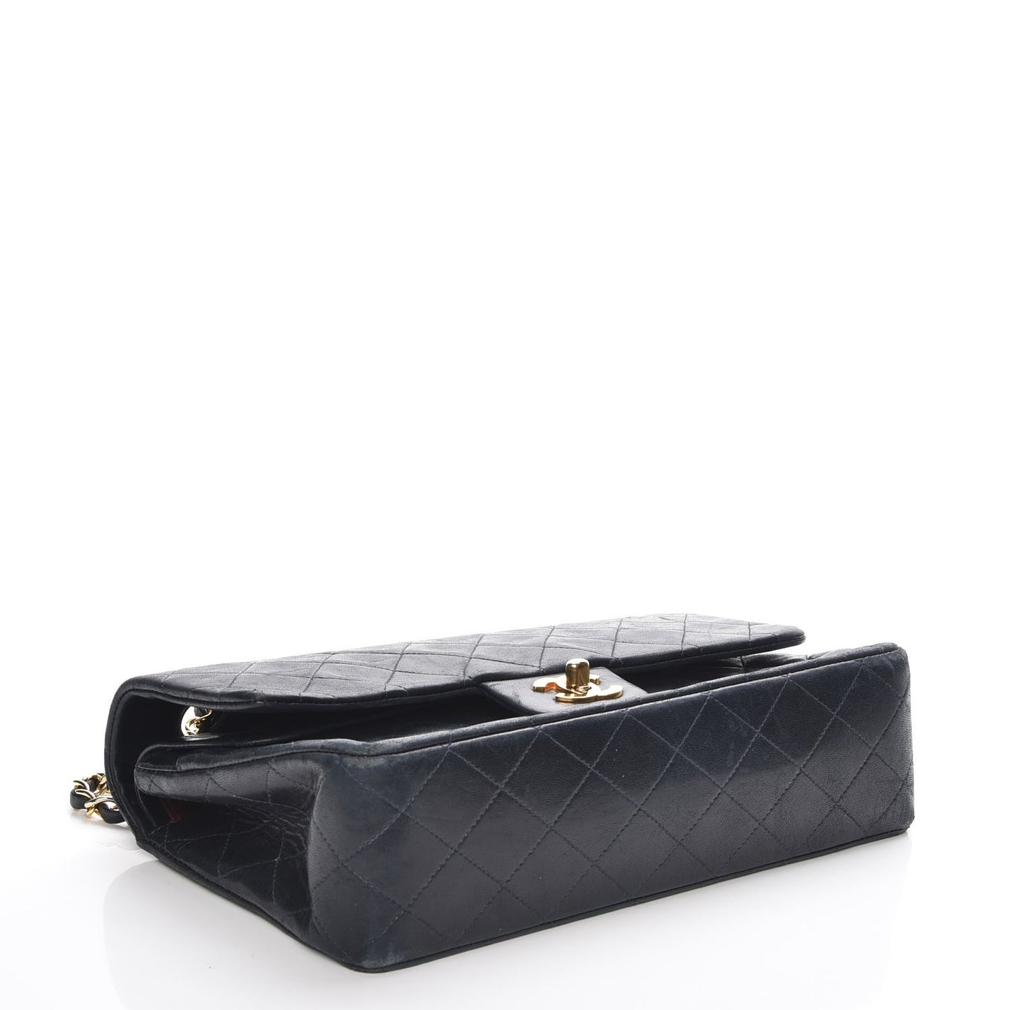 Lambskin Quilted Medium Double Flap Navy