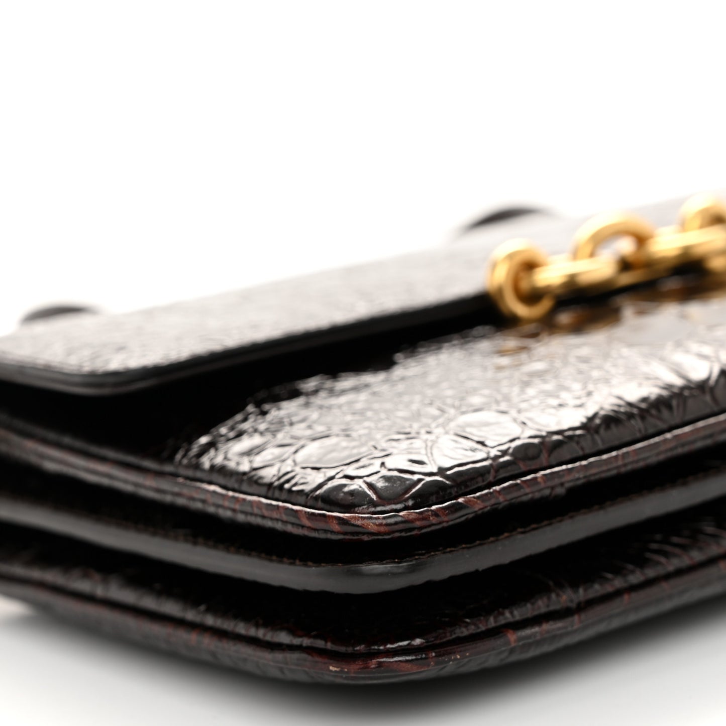Shiny Crocodile Embossed Calfskin Le Maillon Satchel Coffee