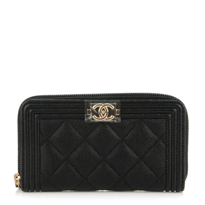 Chanel Caviar Quilted Boy Small Zip Around Wallet Black 1 of 6