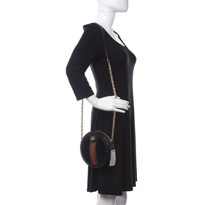 Gucci Suede Patent Web Mini Ophidia Round Shoulder Bag Black 2 of 10