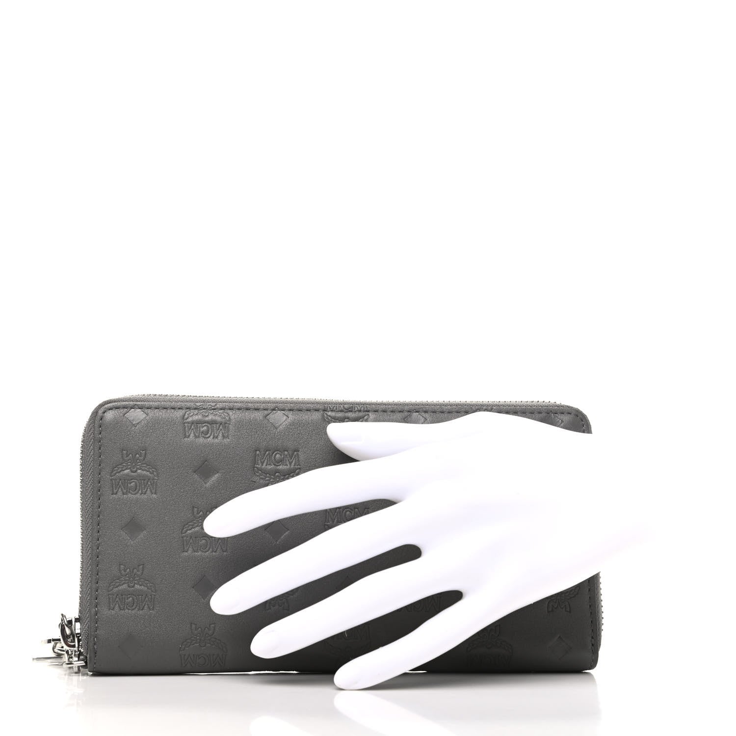 MCM Calfskin Ottomar Monogram Klara Zip Wallet Grey 2 of 7