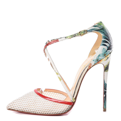 Christian Louboutin Resille Racket Patent Hawaii Print Cross Blake 120 Pumps 37.5 Version White 1 of 16