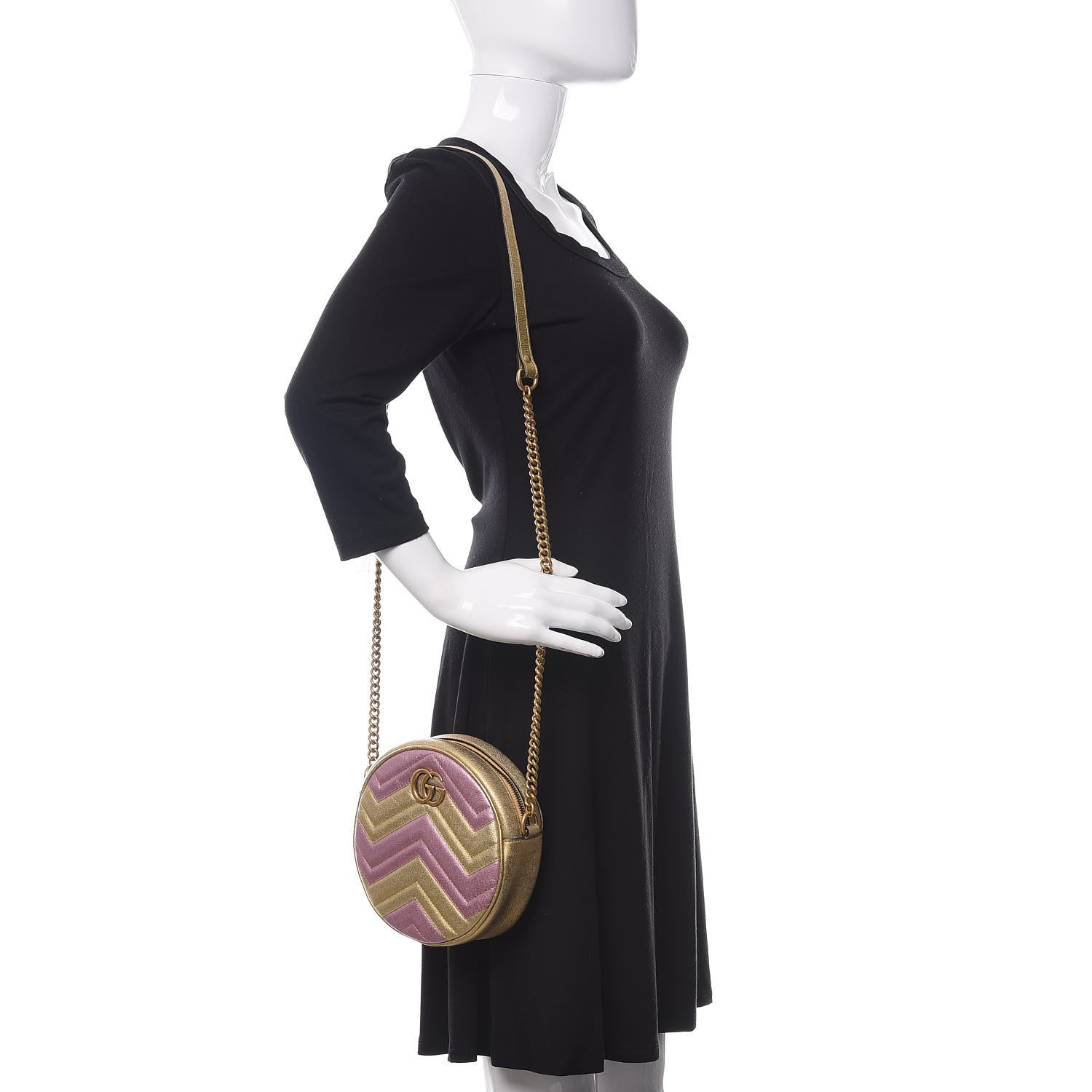 Gucci Metallic Nappa Matelasse Heart Mini GG Marmont Round Shoulder Bag Oro Vecchio Rosa 2 of 10