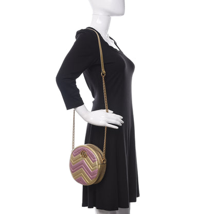 Gucci Metallic Nappa Matelasse Heart Mini GG Marmont Round Shoulder Bag Oro Vecchio Rosa 2 of 10
