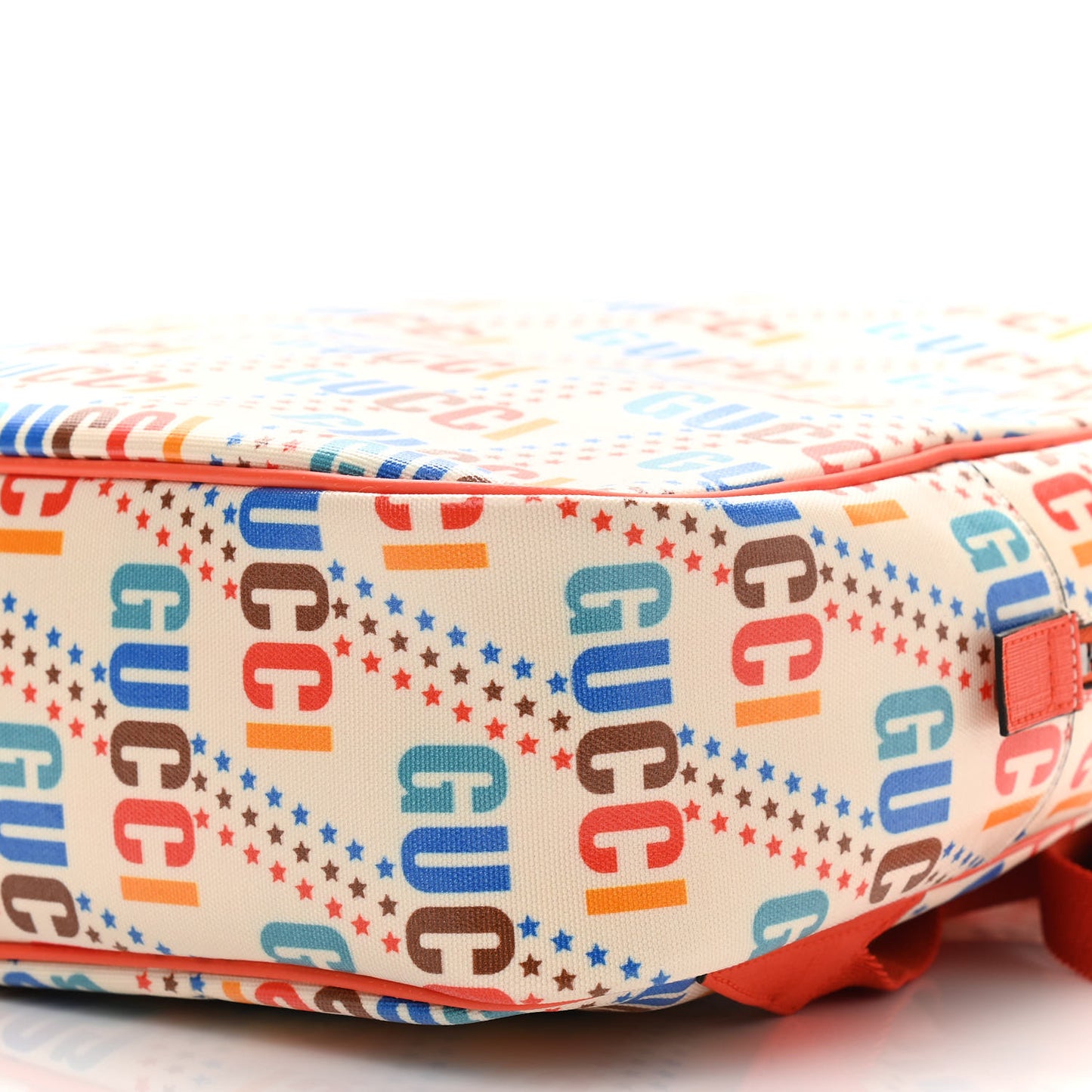 Coated Canvas Logo Star Print Childrens Dome Backpack Beige Multicolor Vibrant Orange