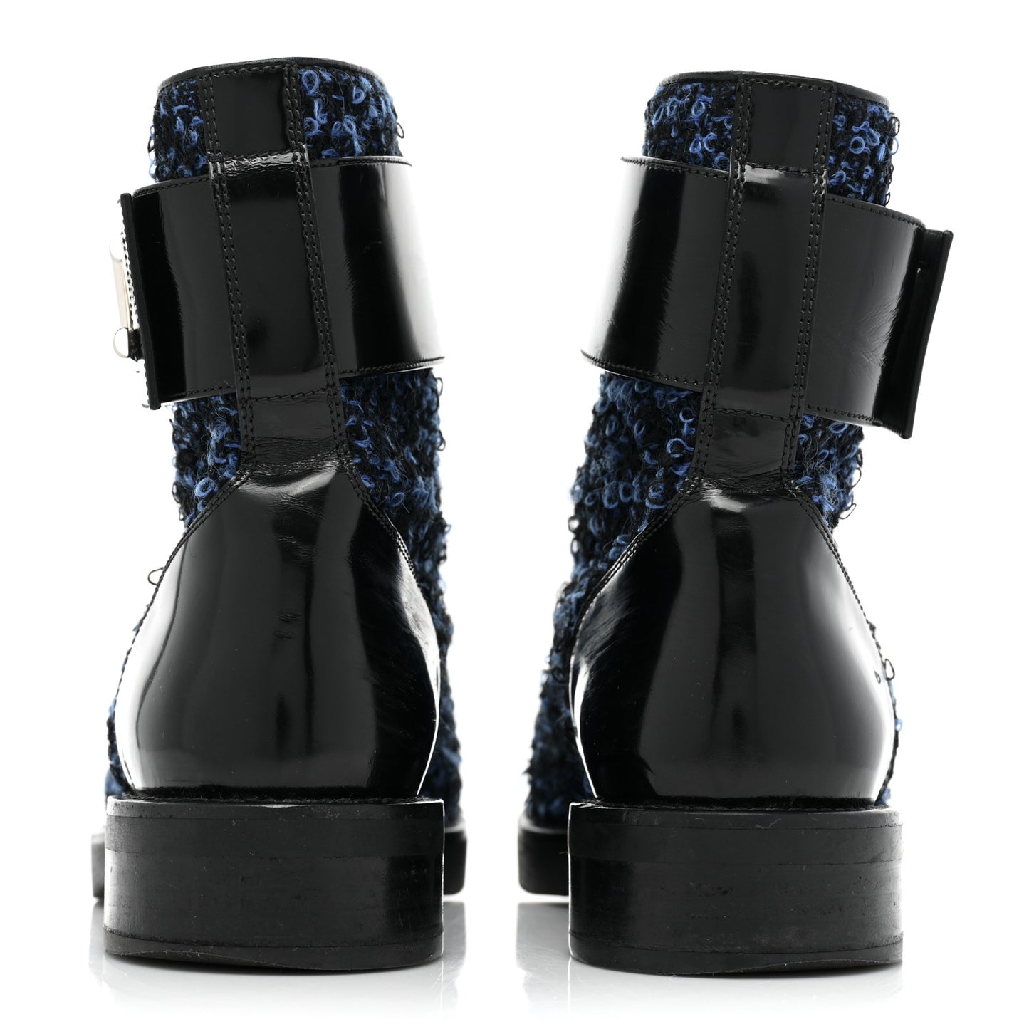 Tweed Calfskin Wonderland Ranger Boots 37.5 Blue Black