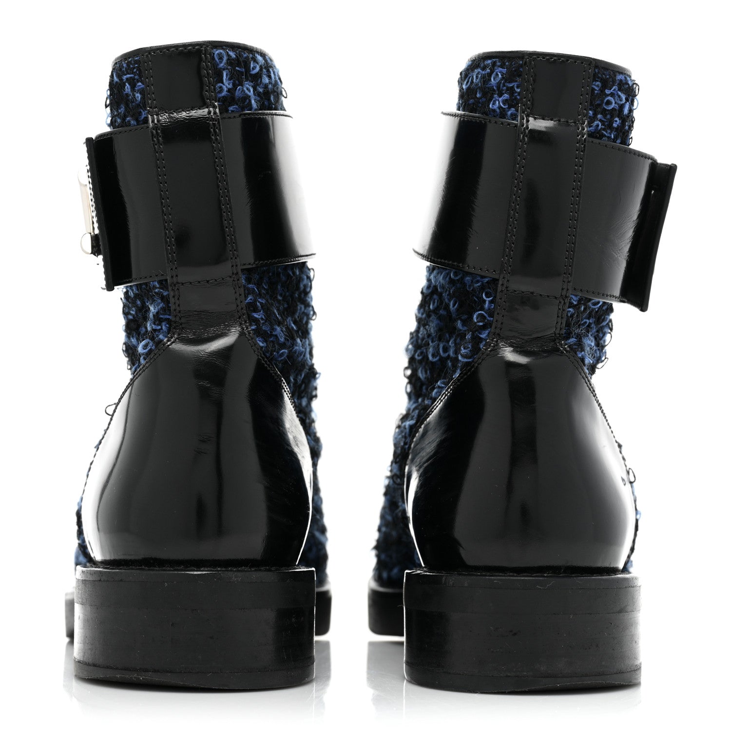 Louis Vuitton Tweed Calfskin Wonderland Ranger Boots 37.5 Blue Black 4 of 15