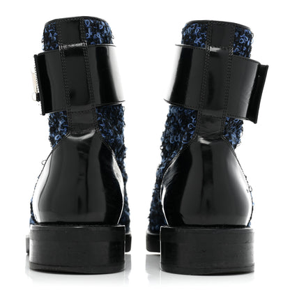 Louis Vuitton Tweed Calfskin Wonderland Ranger Boots 37.5 Blue Black 4 of 15