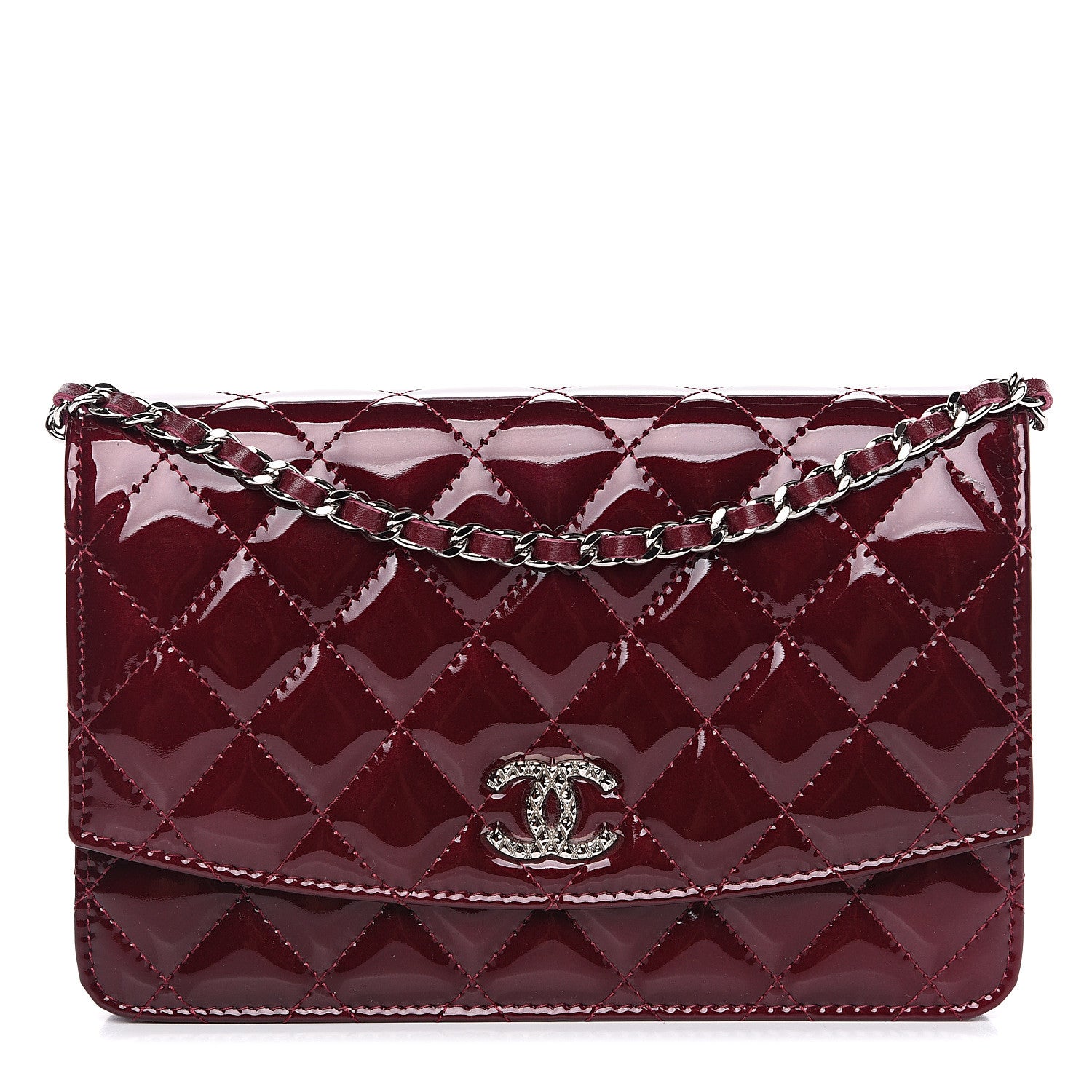 Chanel Patent Quilted Brilliant Wallet On Chain WOC Red 1 of 12