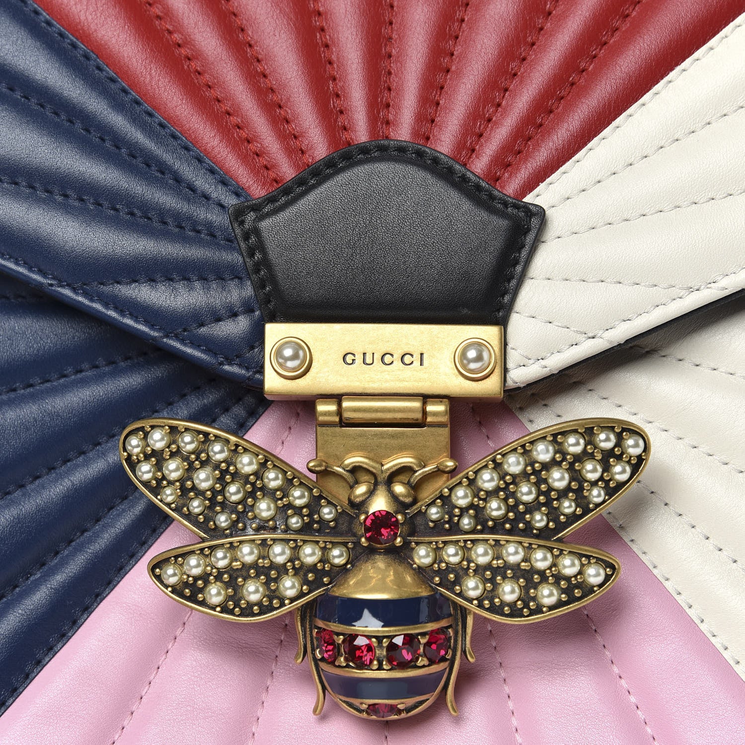 Gucci Calfskin Bamboo Trapuntata Queen Margaret Backpack Blue Agata Hibiscus Red Mystic White Sugar Pink 9 of 9