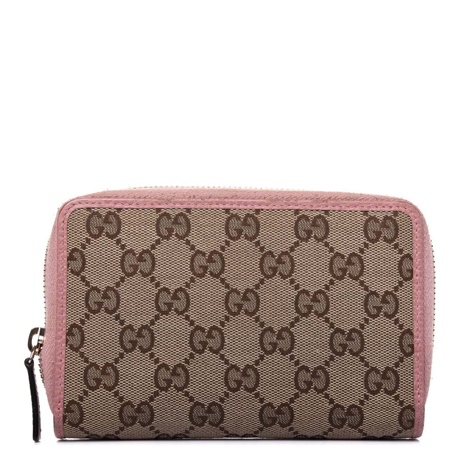 Gucci Monogram Dollar Calfskin Zip Around Compact Wallet Beige Ebony Soft Pink 1 of 17