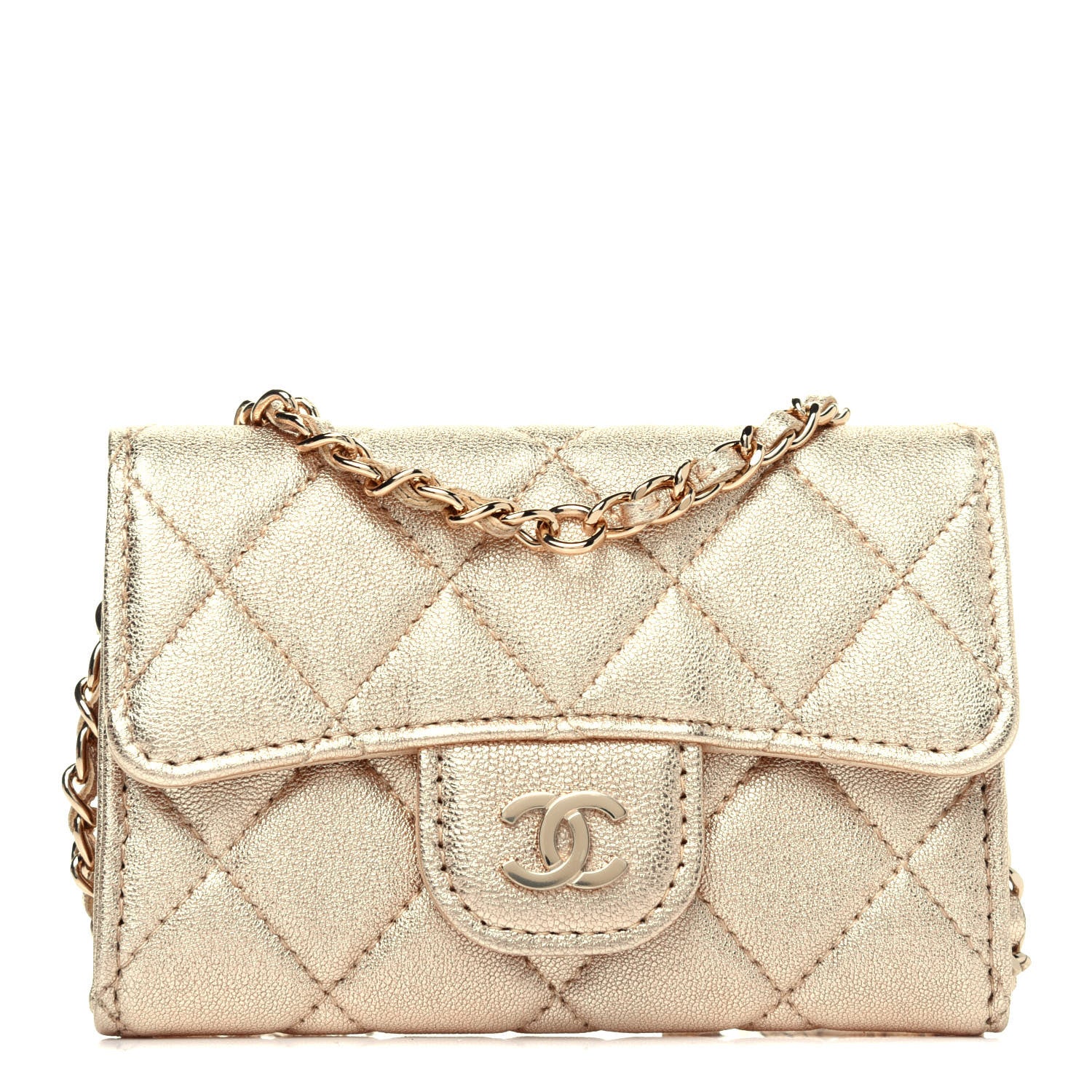 Chanel Metallic Lambskin Quilted Flap Chain Waist Bag Gold 1 of 15