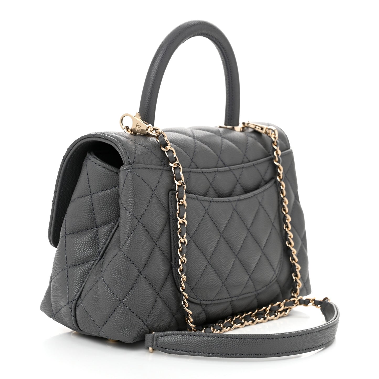 Caviar Quilted Mini Coco Handle Flap Grey