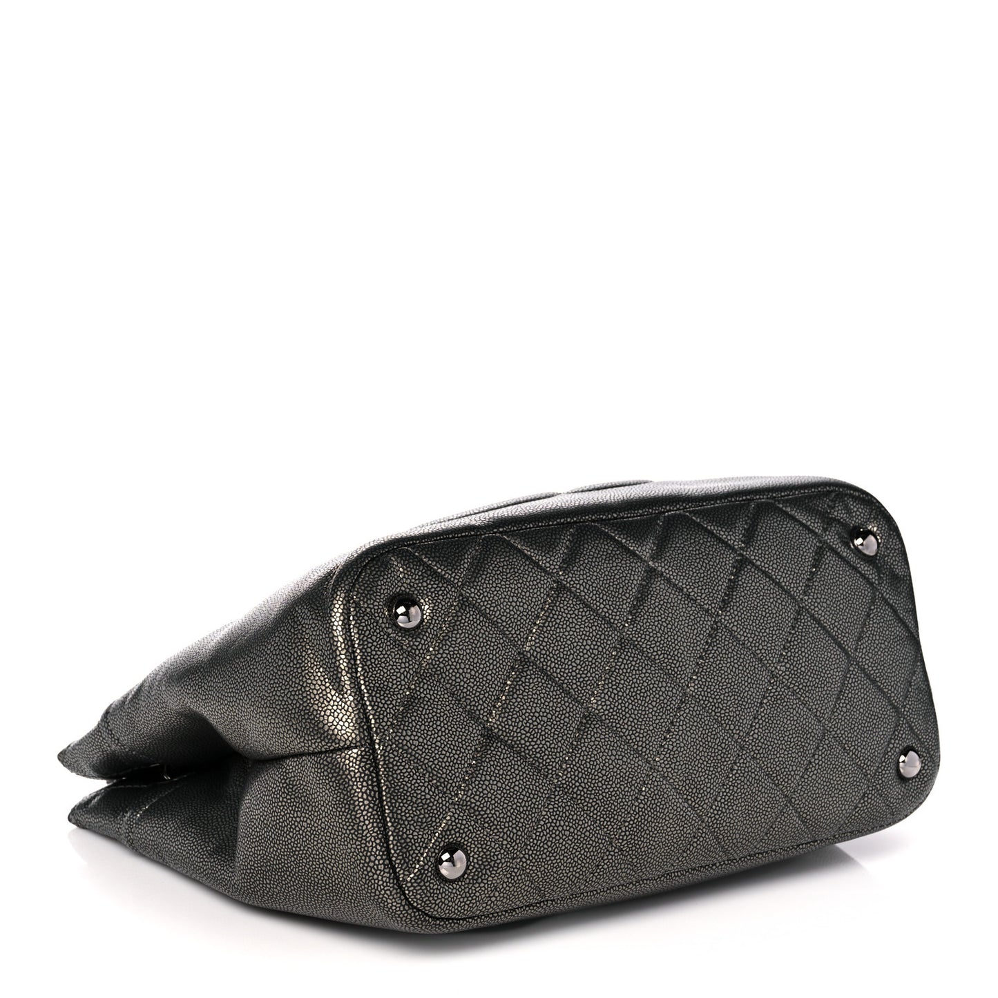 Metallic Caviar Quilted CC Timeless Tote Dark Silver