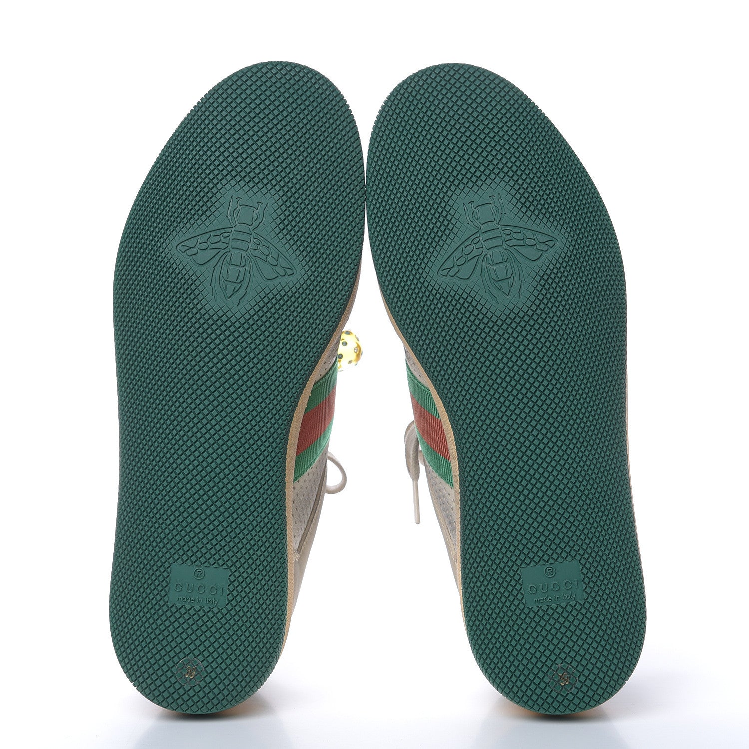 Gucci Nubuck Web Cherries Womens Screener Sneakers 39 Dusty Milk White Vintage Green 6 of 9