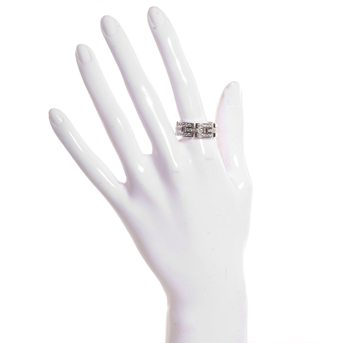 18K White Gold Half Diamond Maillon Panthere Ring 63 10.25