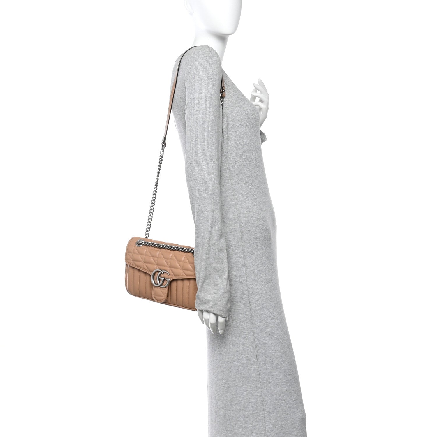 Gucci Calfskin Matelasse Aria Small GG Marmont Shoulder Bag Camelia 2 of 10