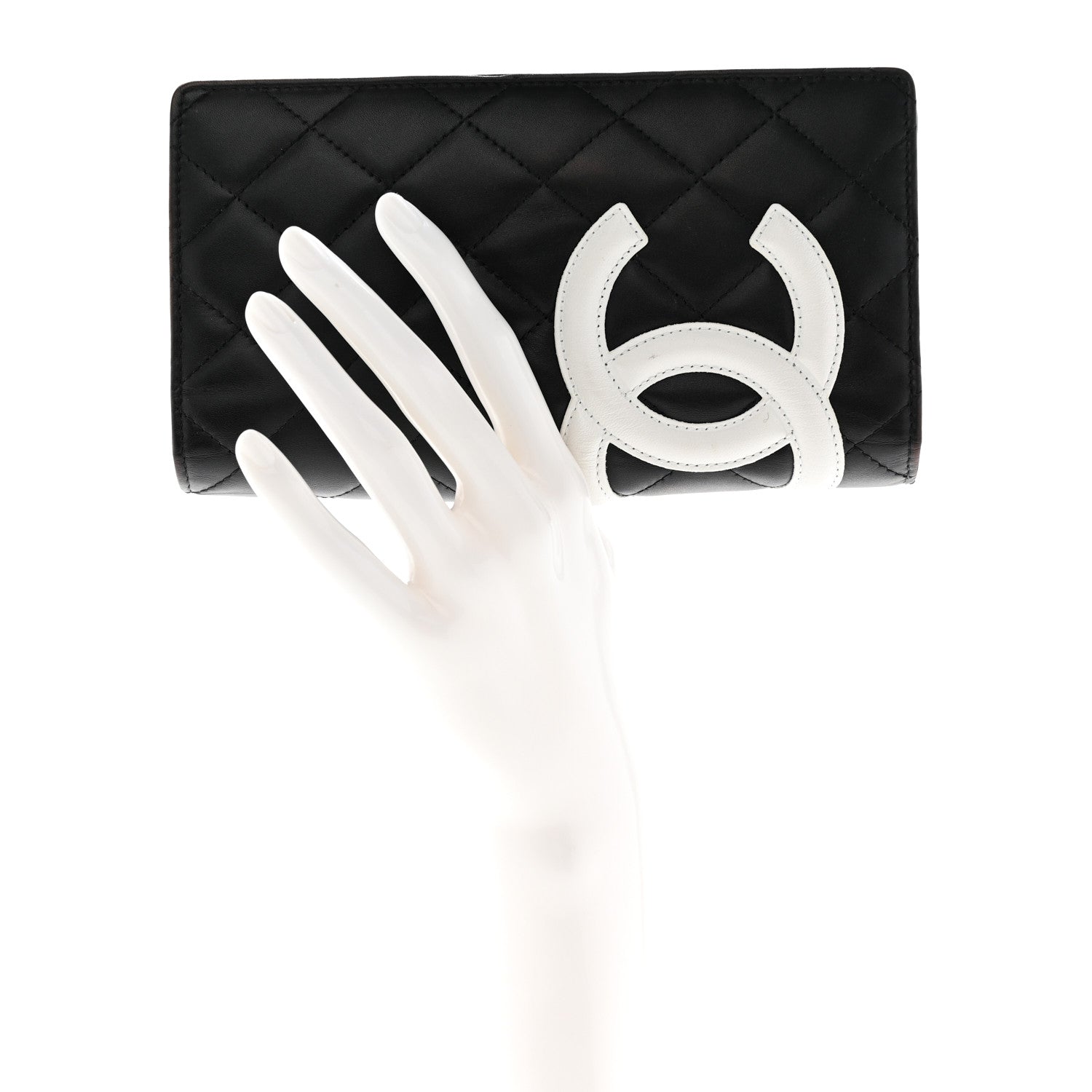 Chanel Calfskin Quilted Cambon Yen Wallet Black White 2 of 9