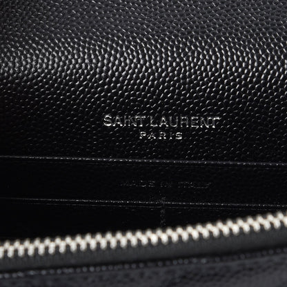 Saint Laurent Grain De Poudre Matelasse Chevron Monogram Envelope Chain Wallet Black 7 of 9