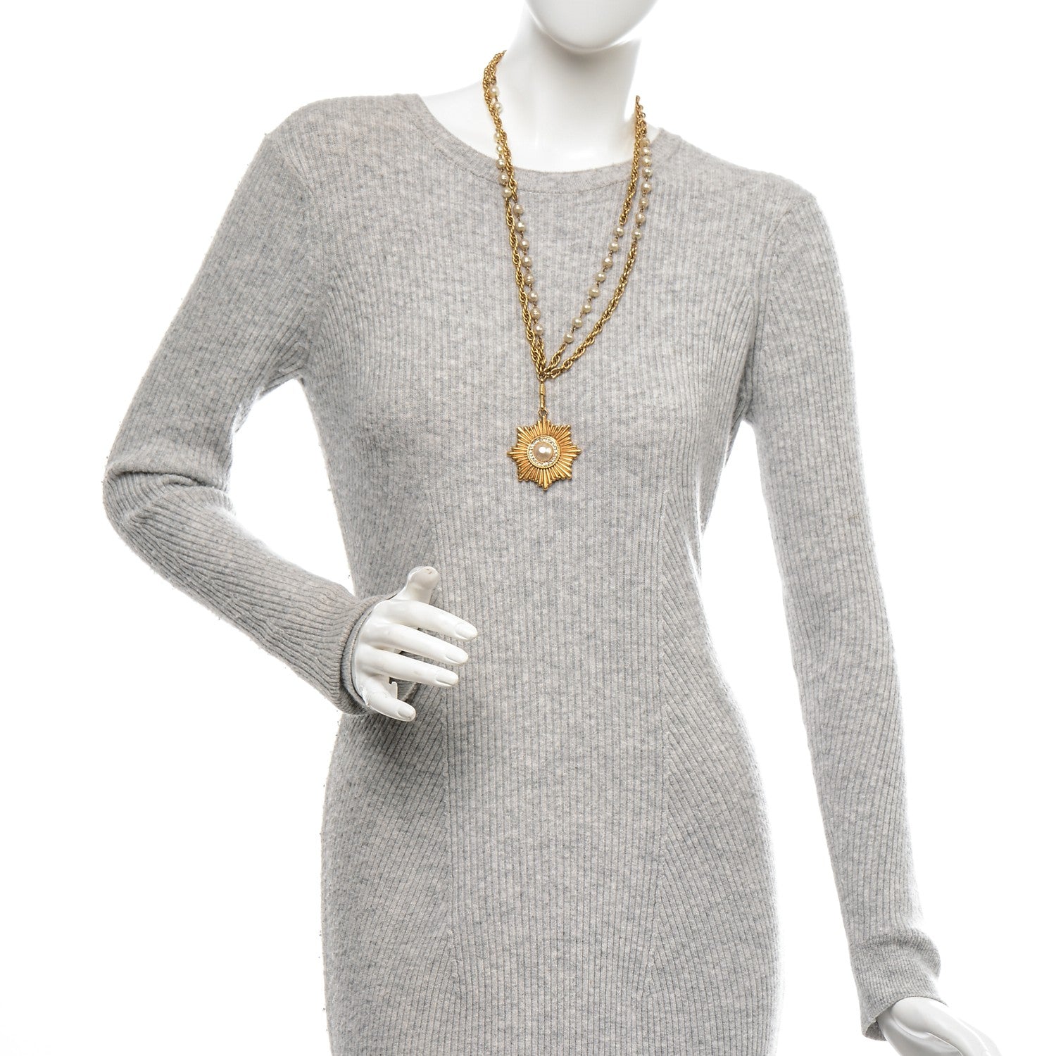 Chanel Pearl Crystal Necklace Gold 2 of 8