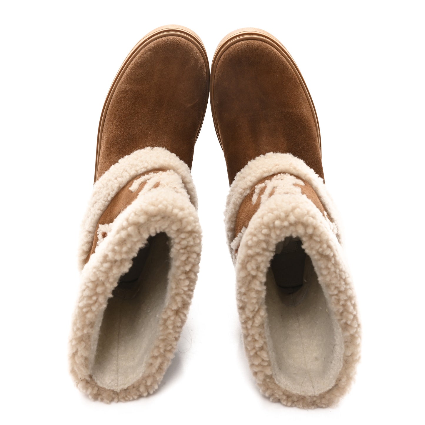 Suede Calfskin Shearling Snowdrop Flat Ankle Boot 36.5 Cognac