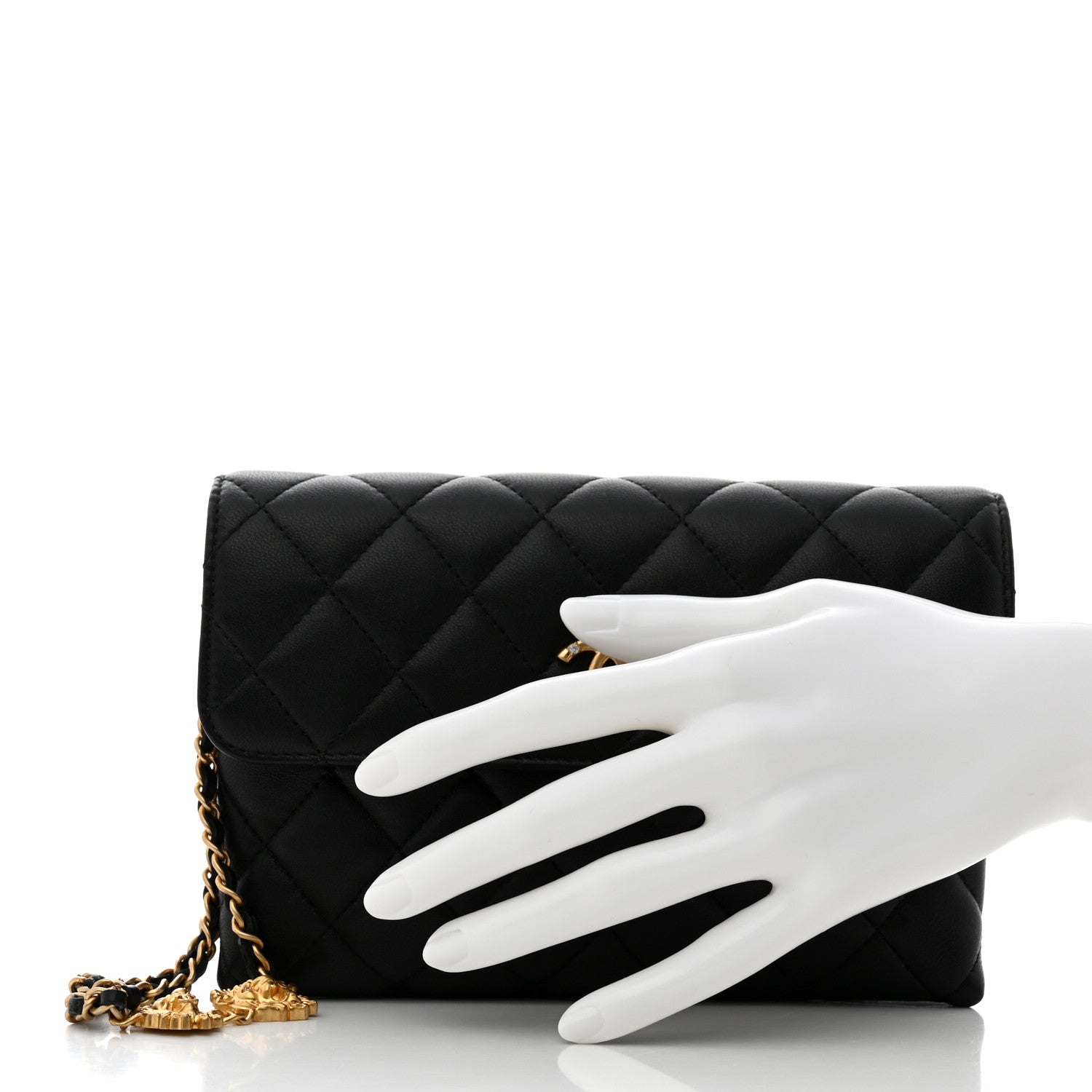 Chanel Lambskin Quilted CC Pouch With Handle Black 2 of 10