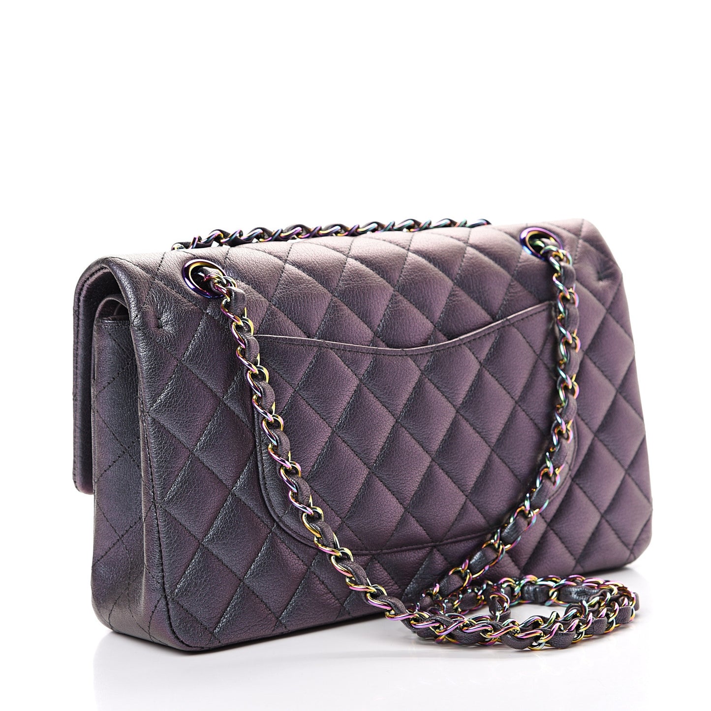 Iridescent Goatskin Quilted Medium Double Flap Purple