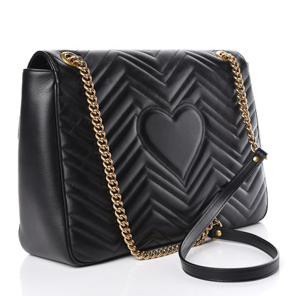 Gucci Calfskin Matelasse Large GG Marmont Shoulder Bag Black 3 of 13