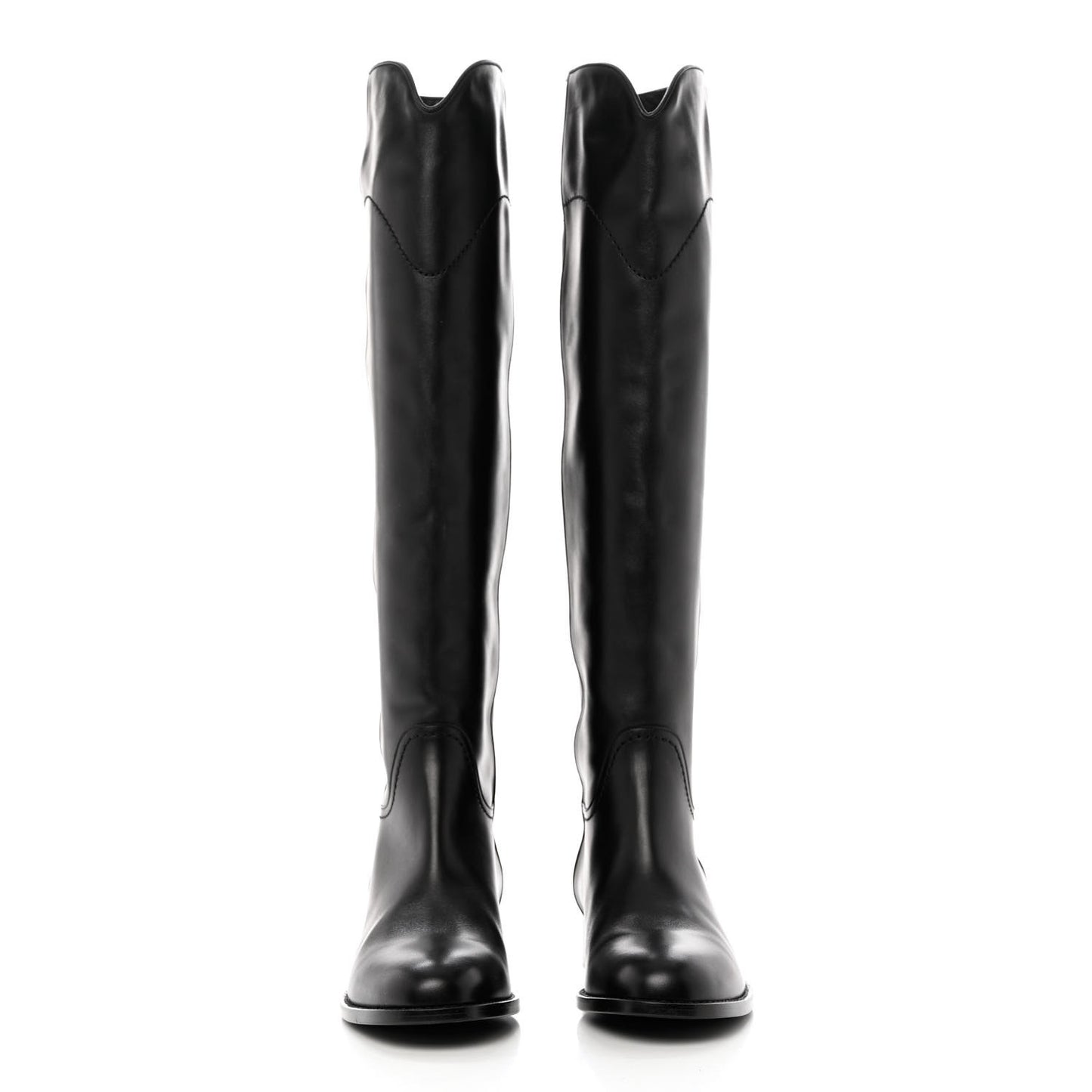 Calfskin Ascot Knee High CC Boots 37 Black