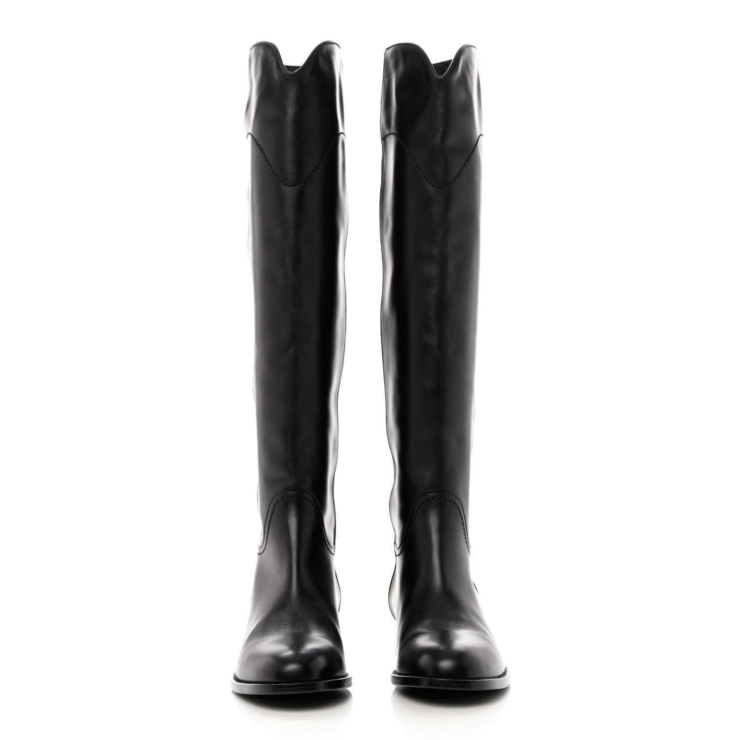 Chanel Calfskin Ascot Knee High CC Boots 37 Black 2 of 10