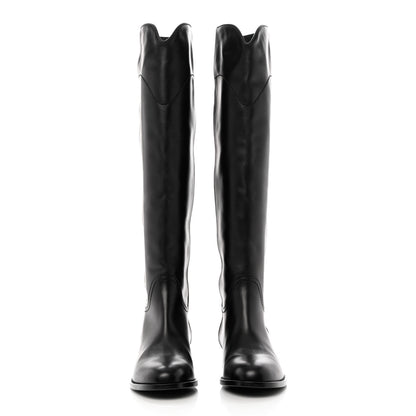 Chanel Calfskin Ascot Knee High CC Boots 37 Black 2 of 10