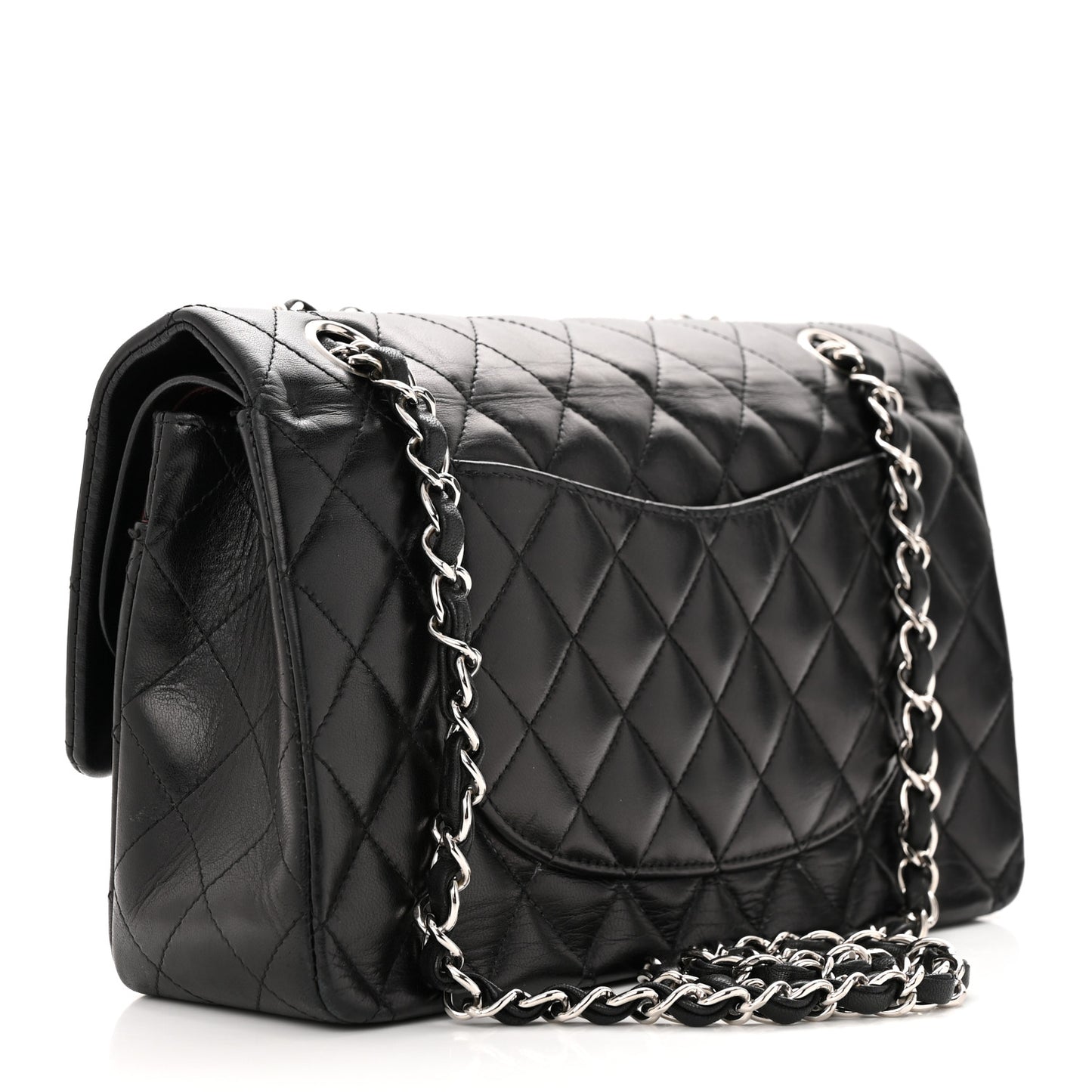 Lambskin Quilted Medium Double Flap Black