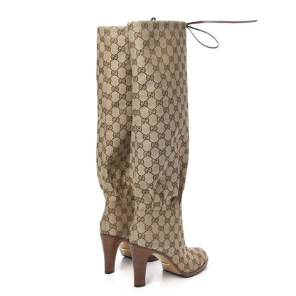 Gucci Monogram Malaga Kid Lisa Mid Heel Boots 37 Beige Ebony 4 of 7