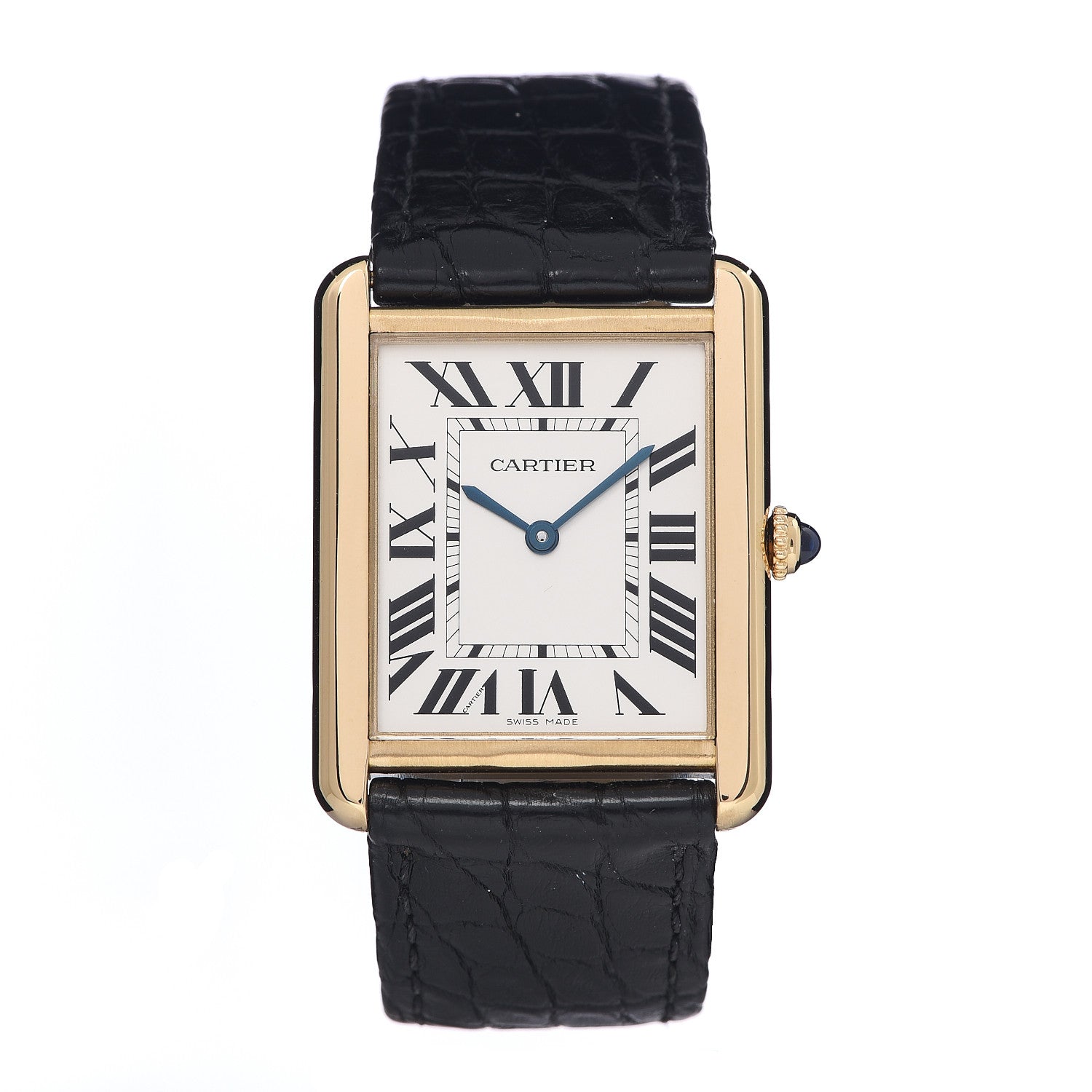 Cartier Stainless Steel 18K Yellow Gold Alligator 27mm Tank Solo Quartz Watch 1 of 8