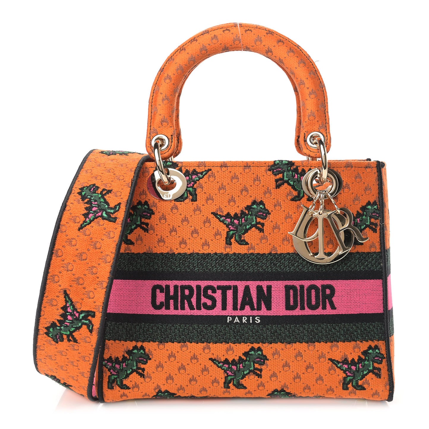 Canvas Embroidered Dino Medium Lady D-Lite Orange Multicolor