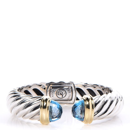David Yurman Sterling Silver 18K Yellow Gold Blue Topaz Waverly Bracelet 1 of 5