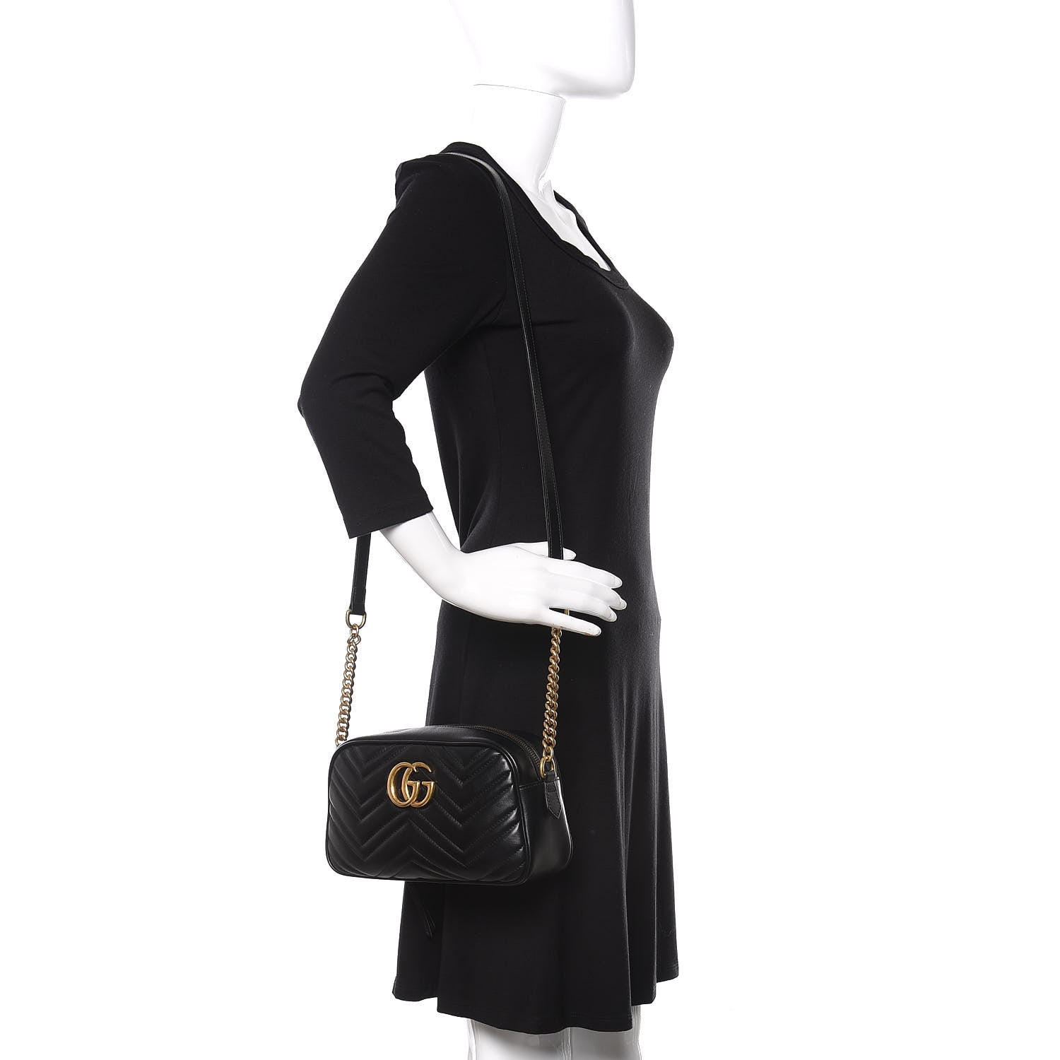 Gucci Calfskin Matelasse Small GG Marmont Chain Shoulder Bag Black 2 of 10