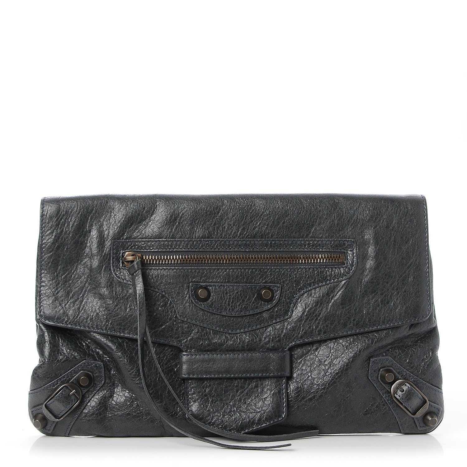Balenciaga Agneau Classic Hardware Flap Clutch Anthracite 3 of 8