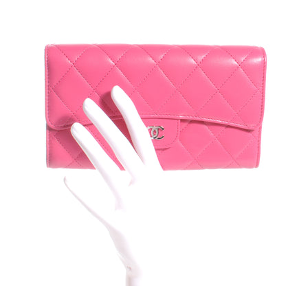 Chanel Lambskin Quilted Large Flap Wallet Dark Pink 2 of 9