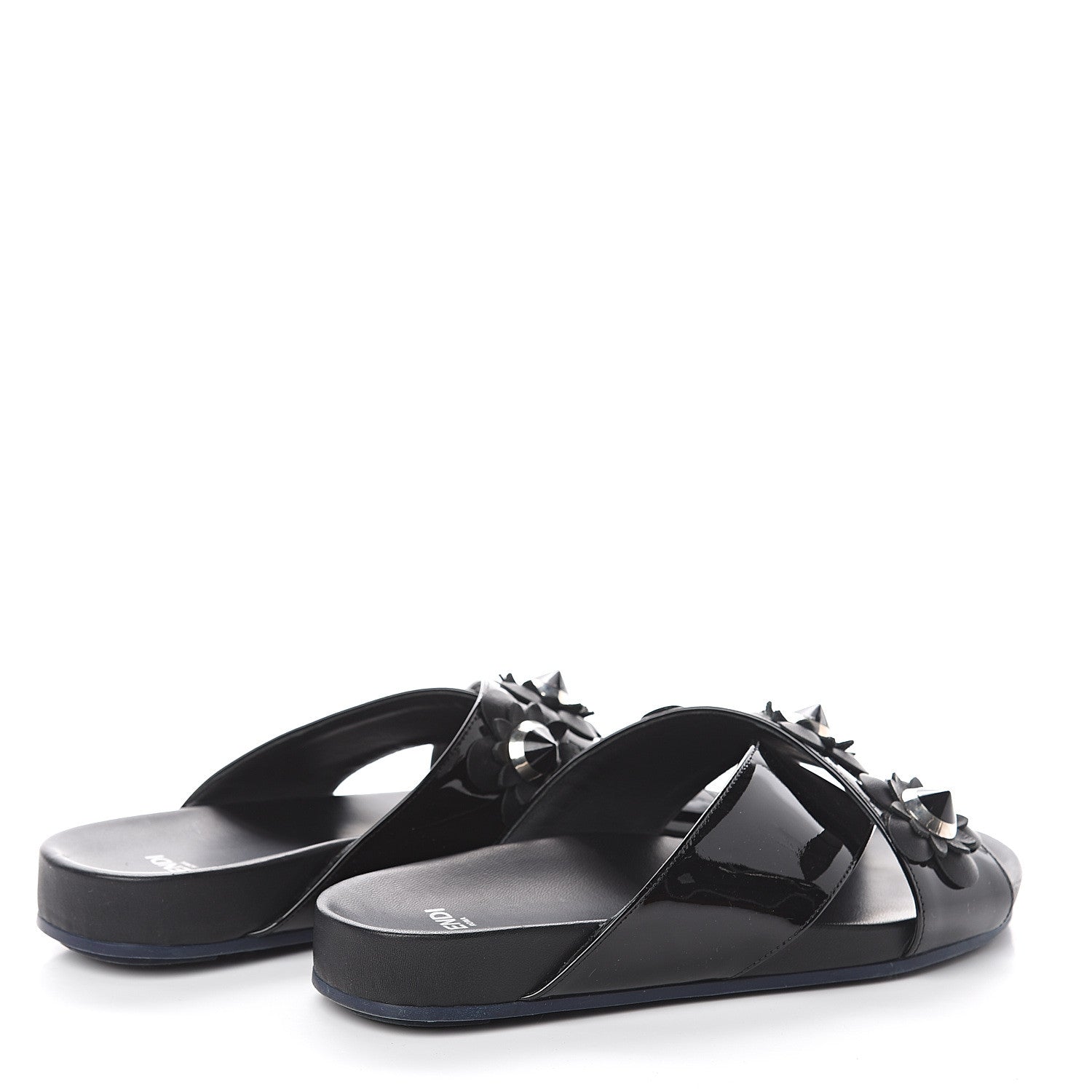 Fendi Patent Flowerland Slide Sandals 37.5 Black 4 of 7
