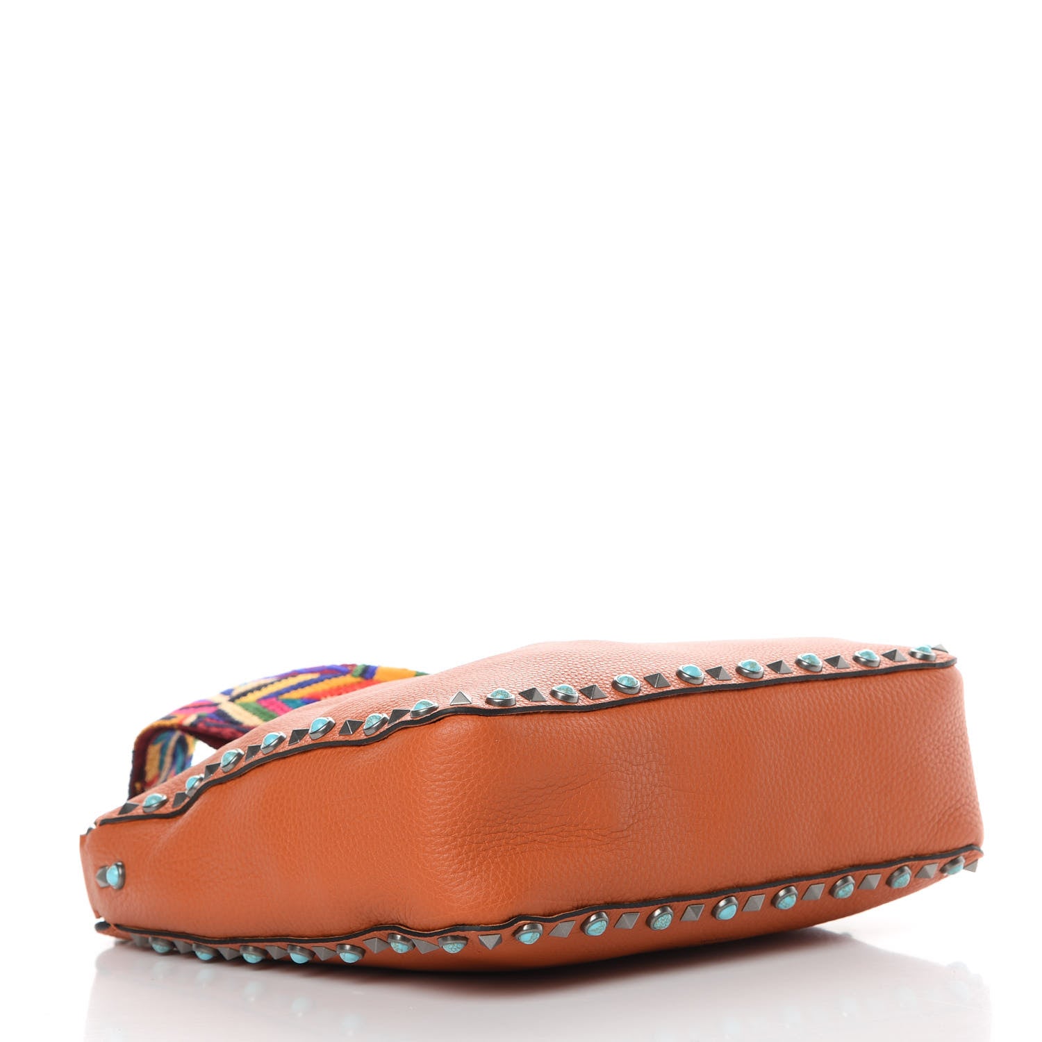 Valentino Garavani Pebbled Calfskin Small Guitar Strap Rockstud Rolling Flip-Lock Messenger Bag Orange 4 of 10
