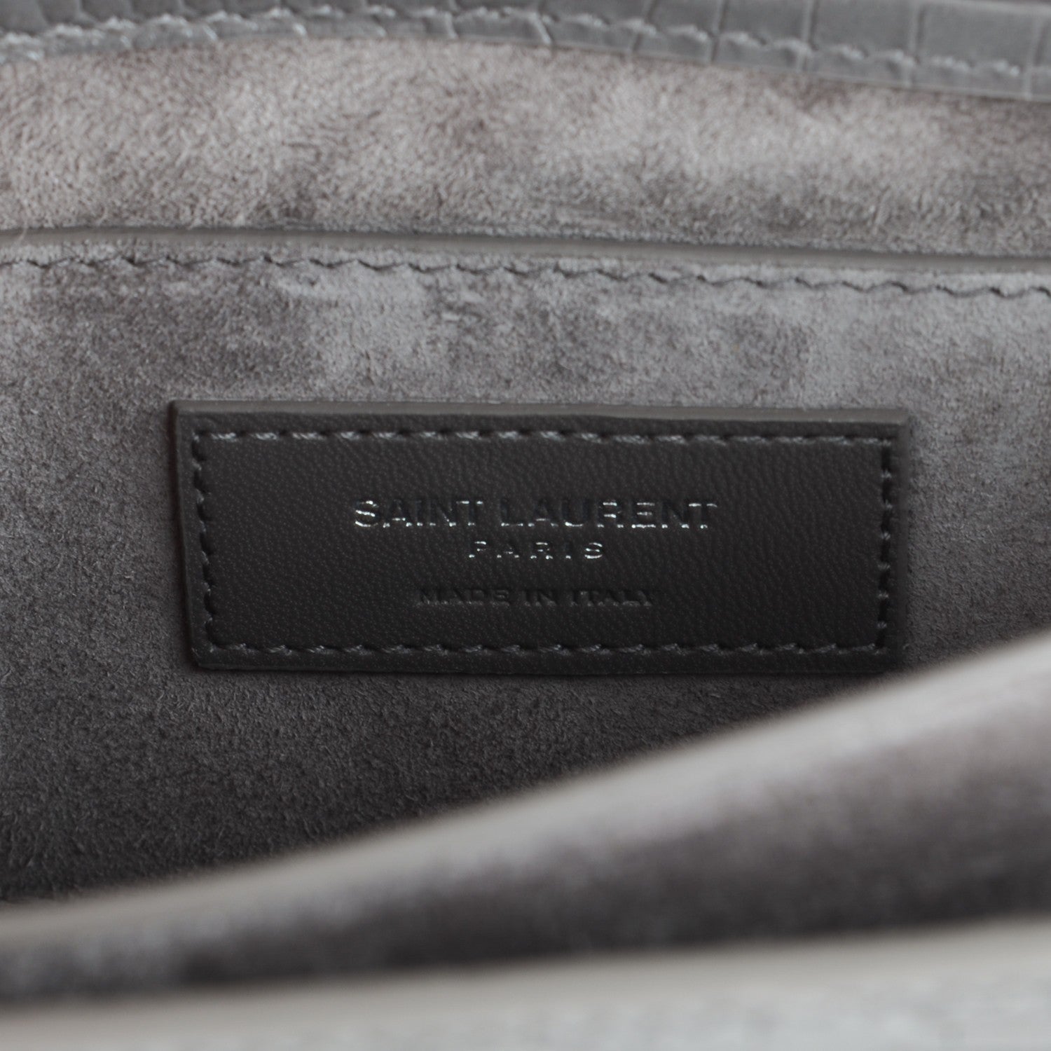 Saint Laurent Calfskin Crocodile Embossed Medium Monogram Sunset Fog 6 of 6