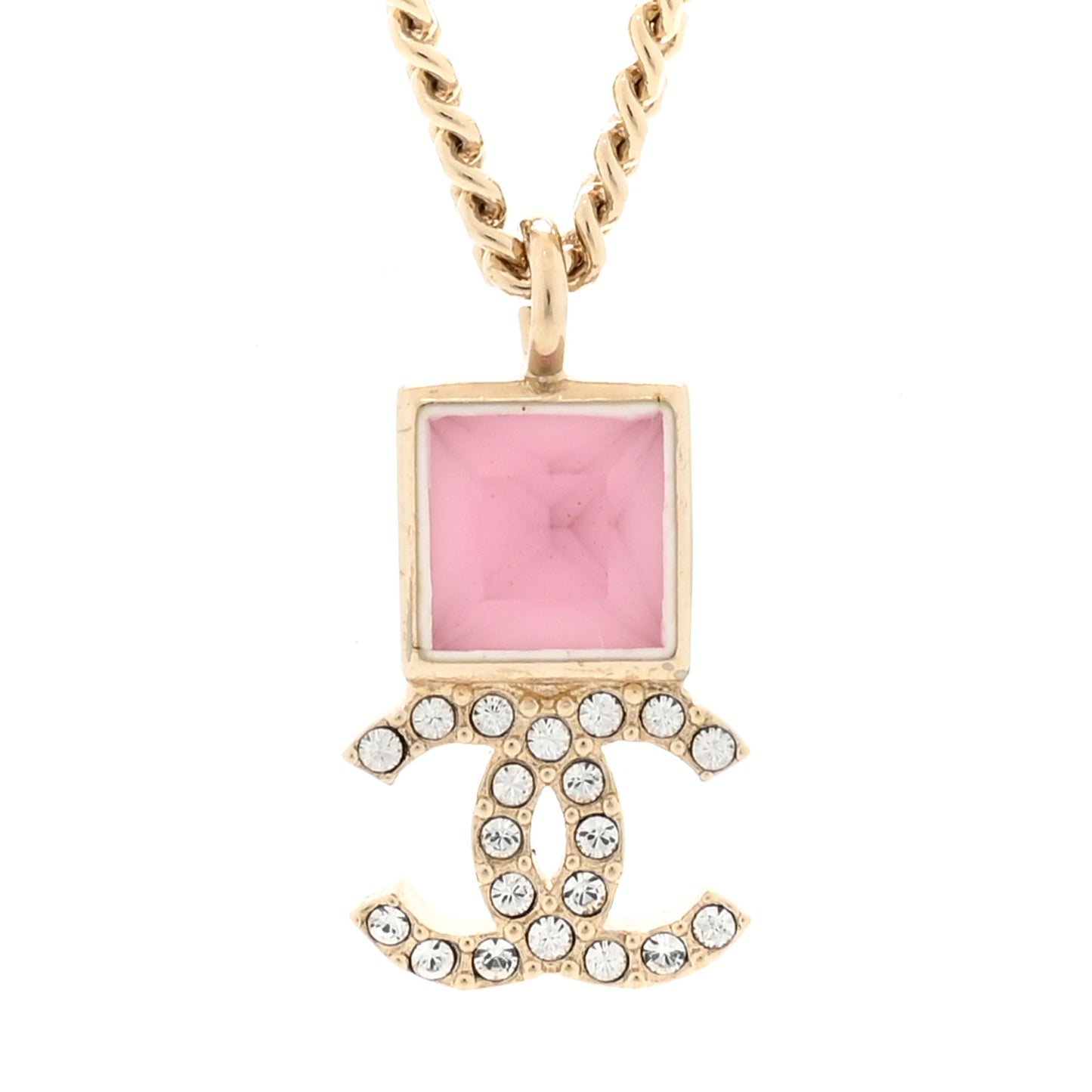 Metal Crystal CC Necklace Pink Gold