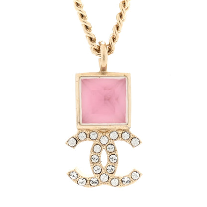 Chanel Metal Crystal CC Necklace Pink Gold 3 of 4
