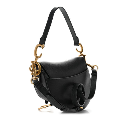Christian Dior Grained Calfskin Saddle Bag With Strap Black 3 of 10