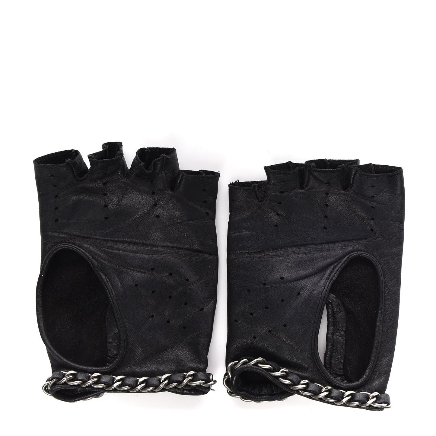 Lambskin Fingerless Chain CC Gloves 7.5 Black