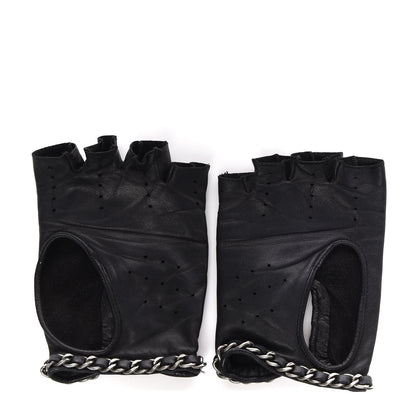 Chanel Lambskin Fingerless Chain CC Gloves 7.5 Black 3 of 7