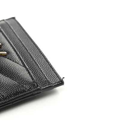 Saint Laurent Grain De Poudre Matelasse Chevron Monogram Credit Card Case Black 7 of 9
