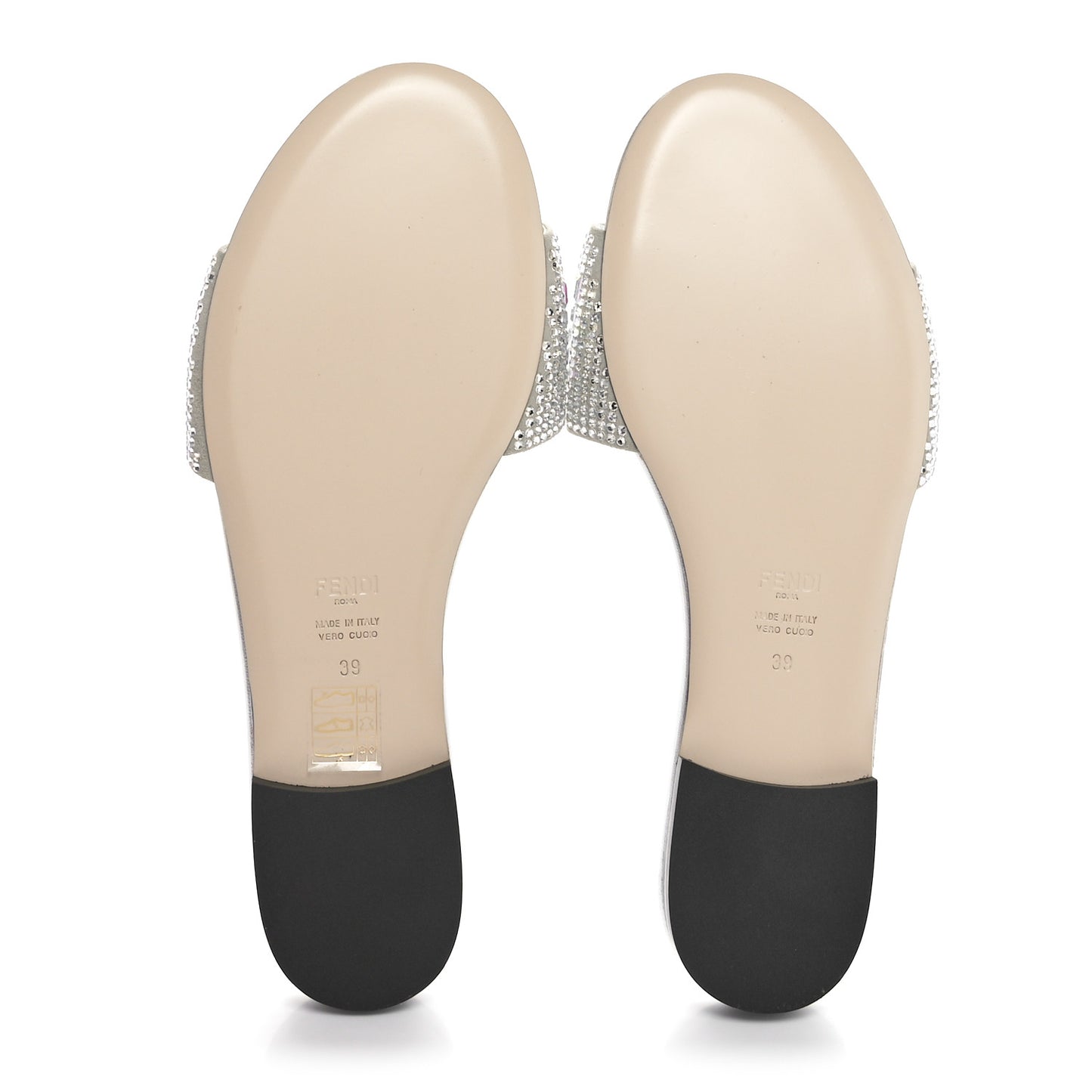 Laminated Goatskin Baguette Crystal Embroidered Signature Flat Slide Sandals 39 Silver
