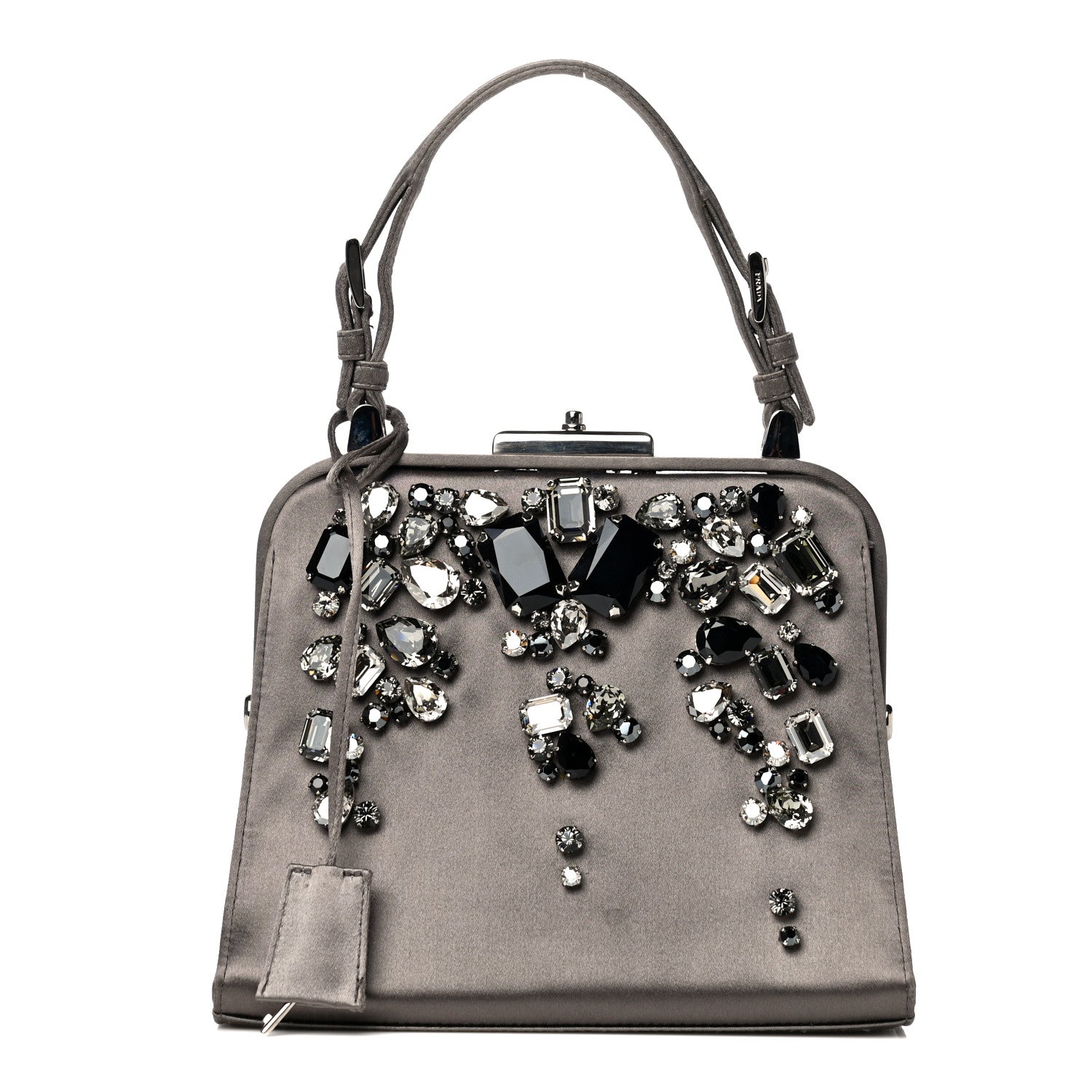 Prada Satin Embellished Framed Bag Fumo 1 of 15